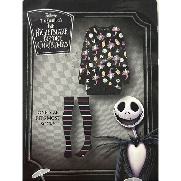 Disney Tim Burton’s Nightmare Before Christmas Black Character Print Knit Cozy S - Picture 12 of 13